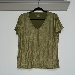 Majestic Filatures Gold Metallic V Neck Short Sleeve Soft Touch Tee SZ XS EUC